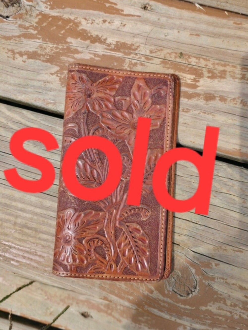 Embossed Floral Leather Wallet - Brown